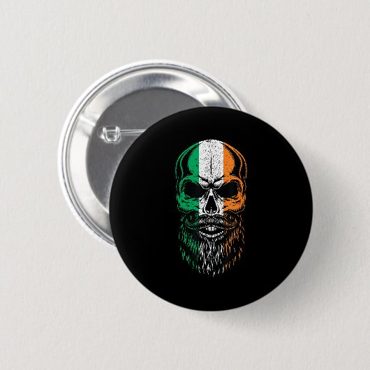 Irish Flag Bearded Skull Head Saint Patrick's Day  缶バッジ (正面&裏面)