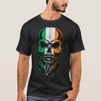 Irish Flag Bearded Skull Head Saint Patrick's Day  Tシャツ