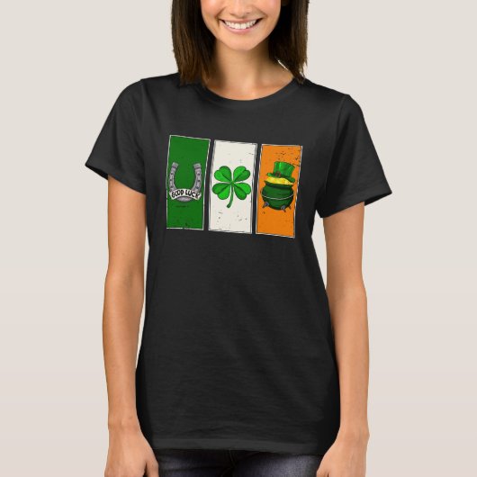 Irish Flag Green White Orange Horseshoe Leprechaun Tシャツ (正面)