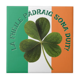 Irish Flag Shamrock Lá Fhéile Pádraig Sona タイル