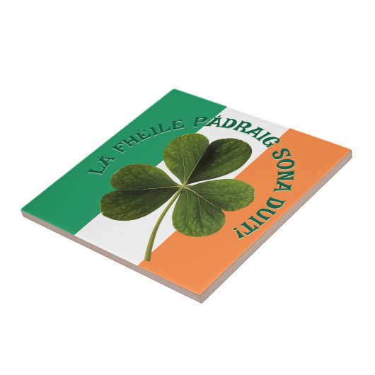 Irish Flag Shamrock Lá Fhéile Pádraig Sona タイル (側面)