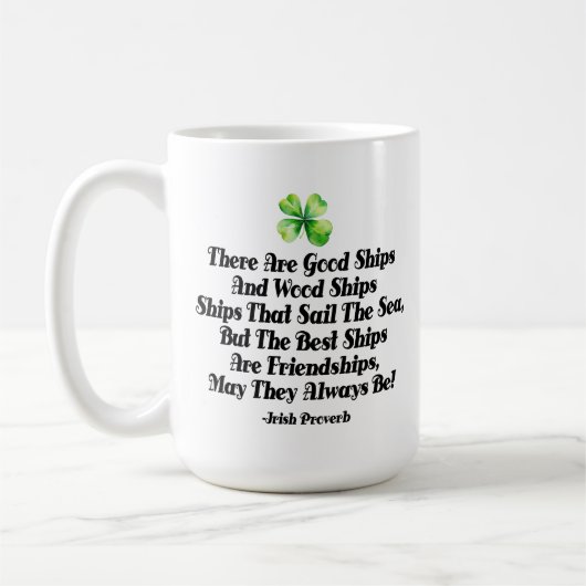Irish Friendship Ships Proverb Four Leaf Clover コーヒーマグカップ (左)