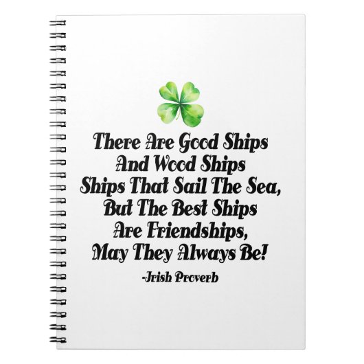 Irish Friendship Ships Proverb Four Leaf Clover  ノートブック (正面)