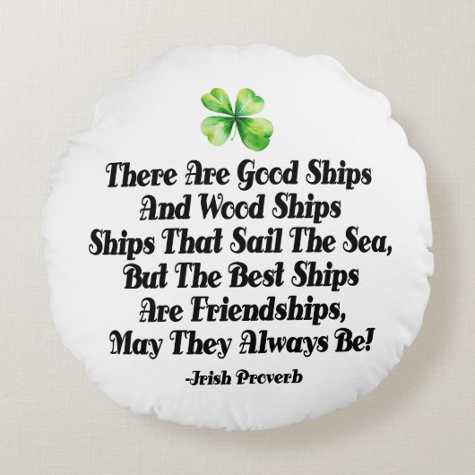 Irish Friendship Ships Proverb Four Leaf Clover  ラウンドクッション (正面)