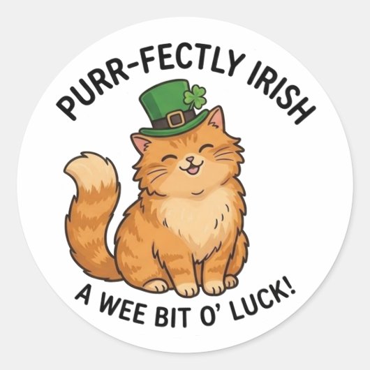 Irish Ginger Cat St. Patrick's Day Sticker ラウンドシール (正面)