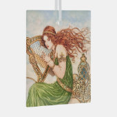 Irish Goddess Playing Harp – Celtic Art Nouveau  ガラスオーナメント (正面右)