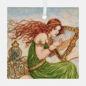 Irish Goddess Playing Harp – Celtic Art Nouveau  ガラスオーナメント (裏面)