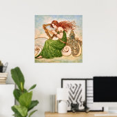 Irish Goddess Playing Harp – Celtic Art Nouveau  ポスター (ホームオフィス)