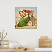 Irish Goddess Playing Harp – Celtic Art Nouveau  ポスター (キッチン)