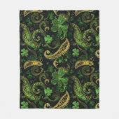 Irish Green Gold Paisley Shamrock Pattern フリースブランケット (正面)