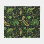 Irish Green Gold Paisley Shamrock Pattern フリースブランケット (正面(横))