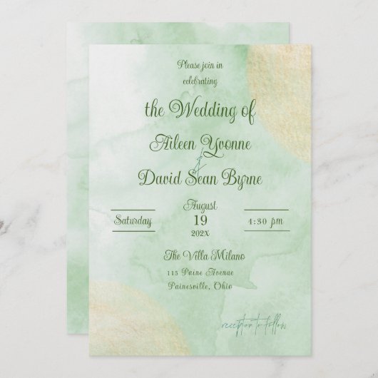 Irish Green Watercolor Wedding 招待状 (正面/裏面)