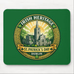 Irish Heritage - Dublin マウスパッド<br><div class="desc">A compact mouse pad showcasing a vintage Irish heritage badge inspired by Dublin architecture and Celtic design. The rich green palette and shamrock symbols create a festive yet elegant look,  making it a practical accessory for home or office while celebrating Irish identity.</div>
