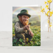 Irish Leprechaun Admiring a Gold Coin カード (黄色い花)