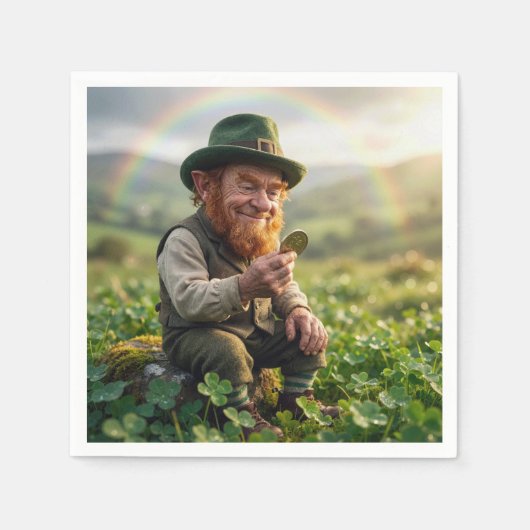 Irish Leprechaun Admiring a Gold Coin スタンダードカクテルナプキン (正面)