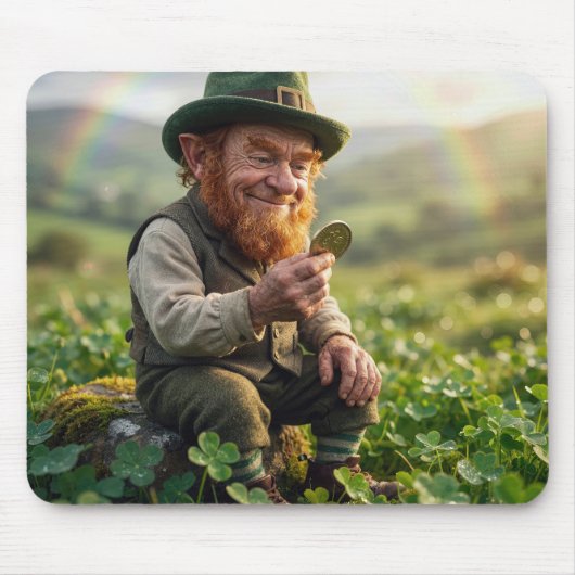 Irish Leprechaun Admiring a Gold Coin マウスパッド (正面)