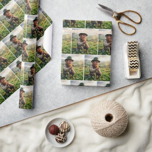 Irish Leprechaun Admiring a Gold Coin ラッピングペーパー (クラフト)