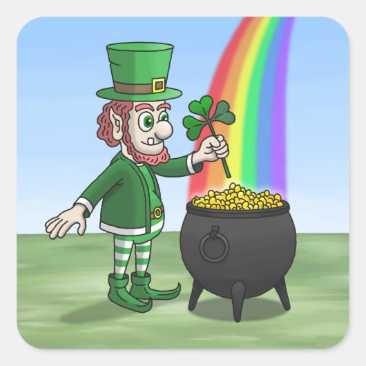 Irish leprechaun and the pot full of gold スクエアシール (正面)