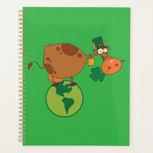 Irish Leprechaun Cow Standing on Planet Earth プランナー手帳 (正面)