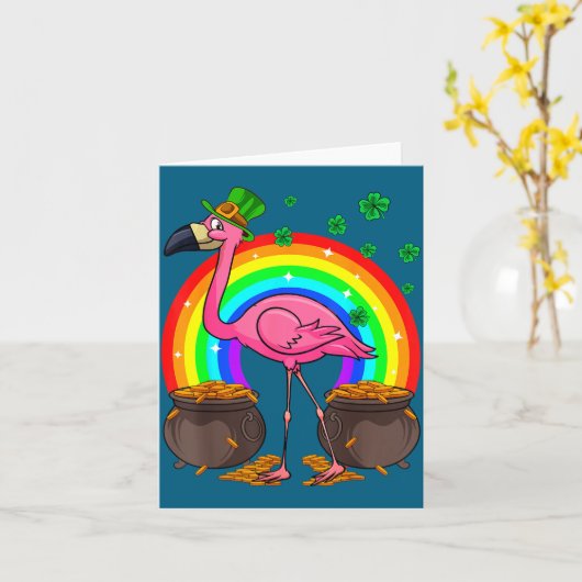 Irish Leprechaun Flamingo Funny St. Patrick's Day  カード (黄色い花)