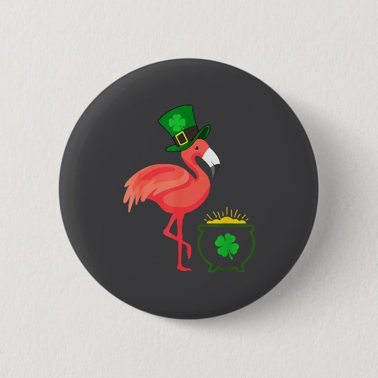 Irish Leprechaun Flamingo St Patricks Day 缶バッジ (正面)
