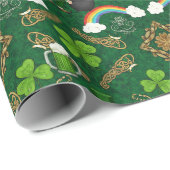 Irish Leprechaun Rainbow Green Celtic Pattern ラッピングペーパー (ロールコーナー)