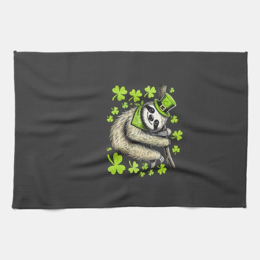Irish Leprechaun Sloth Shamrock St Patricks Day An キッチンタオル (横)