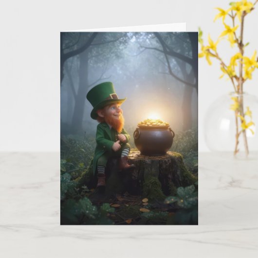 Irish Leprechaun with a Pot of Gold カード (黄色い花)
