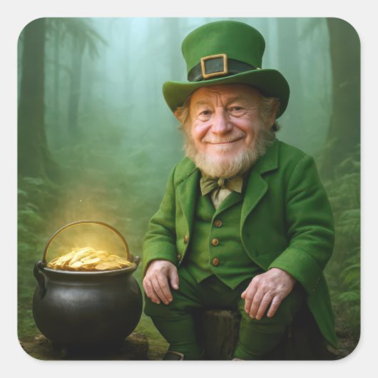 Irish Leprechaun with a Pot of Gold スクエアシール (正面)