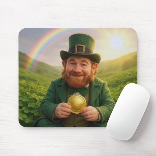Irish Leprechaun With Gold Coin and Rainbow マウスパッド (マウス)
