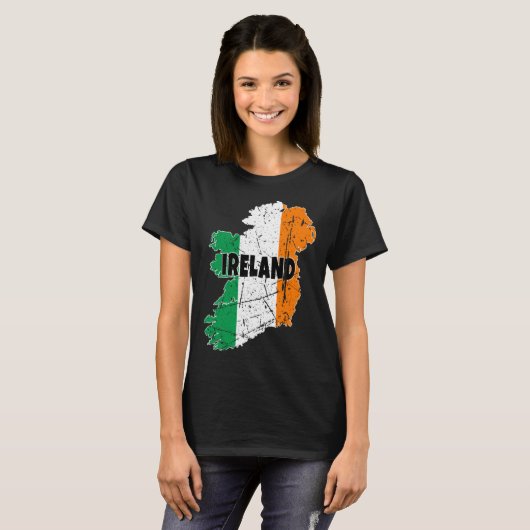 Irish Map Flag Souvenir Distressed Ireland Men Wom Tシャツ (正面フル)