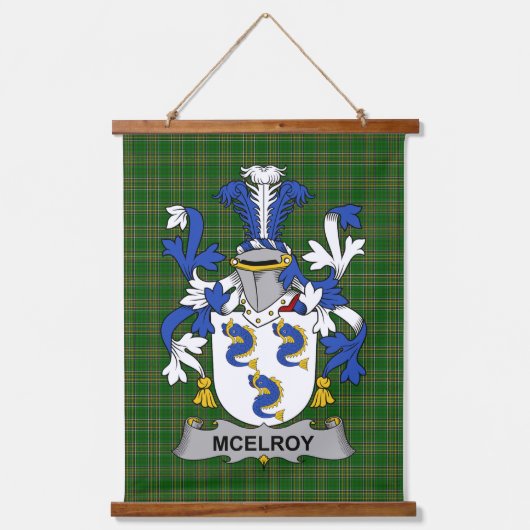 Irish McElroy or Gilroy Coat of Arms Family Crest 吊り下げ型タペストリー (正面)