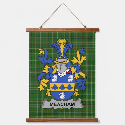 Irish Meacham Coat of Arms Family Crest 吊り下げ型タペストリー (正面)