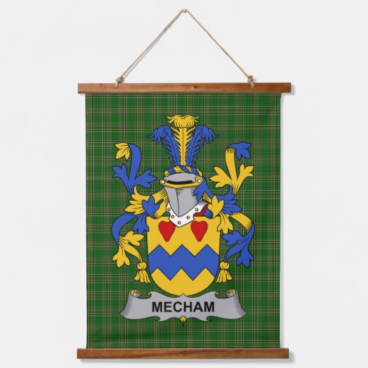 Irish Mecham Coat of Arms Family Crest 吊り下げ型タペストリー (正面)