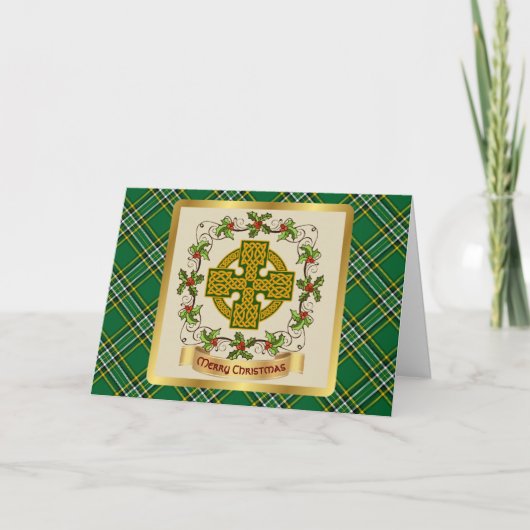 Irish National Tartan w/Celtic Cross Personalized シーズンカード (正面)