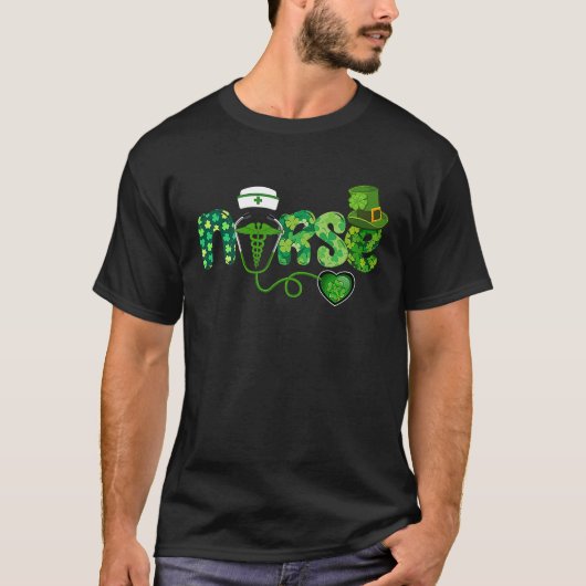 Irish Nurse Stethoscope Scrub St Patricks Day Nurs Tシャツ (正面)