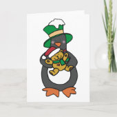 Irish Penguin Holding Christmas Teddy Bear カード (正面)