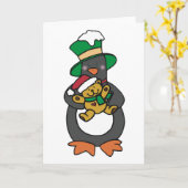 Irish Penguin Holding Christmas Teddy Bear カード (黄色い花)