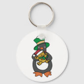 Irish Penguin Holding Christmas Teddy Bear キーホルダー (正面)