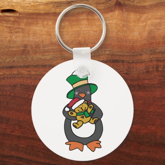 Irish Penguin Holding Christmas Teddy Bear キーホルダー (裏面)