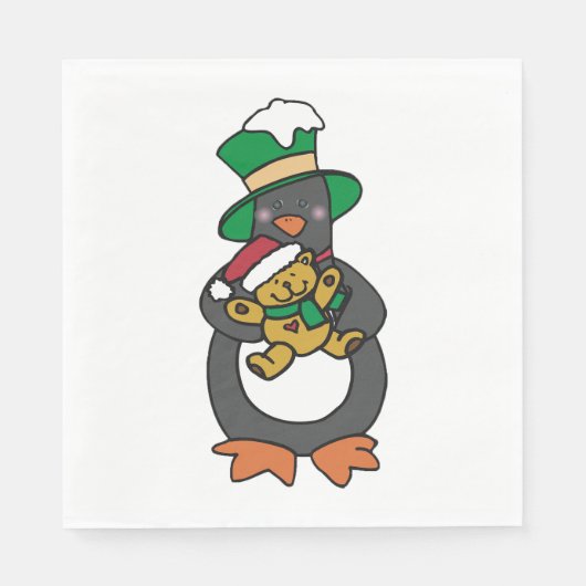 Irish Penguin Holding Christmas Teddy Bear スタンダードランチョンナプキン (正面)