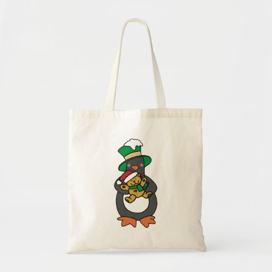 Irish Penguin Holding Christmas Teddy Bear トートバッグ (正面)