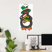 Irish Penguin Holding Christmas Teddy Bear ポスター (ホームオフィス)