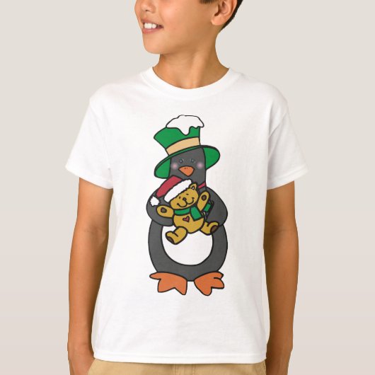 Irish Penguin Holding Christmas Teddy Bear Tシャツ (正面)