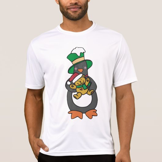Irish Penguin Holding Christmas Teddy Bear Tシャツ (正面)