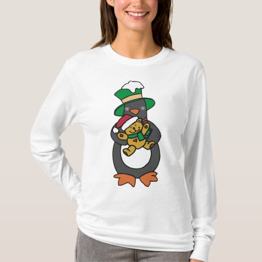 Irish Penguin Holding Christmas Teddy Bear Tシャツ (正面)