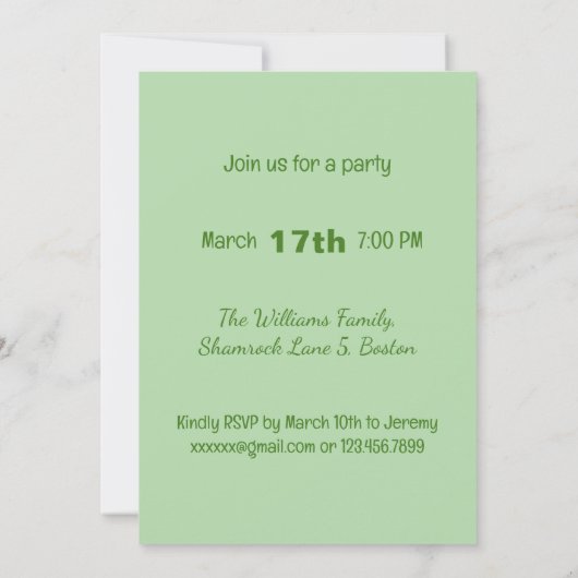 Irish pub ready for St. Patrick's Day party, green 招待状 (裏面)