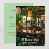 Irish pub ready for St. Patrick's Day party, green 招待状 (正面/裏面)