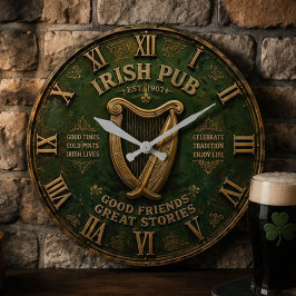 Irish Pub Vintage Celtic Harp Decor Rustic ラージ壁時計