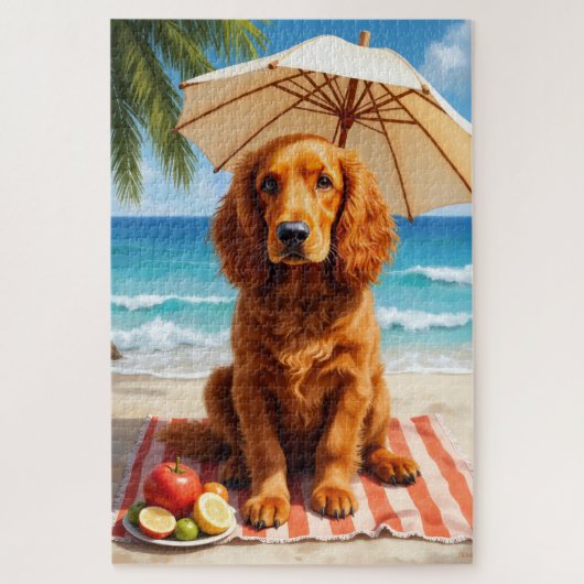 Irish Red Setter Beach Scene ジグソーパズル (縦)